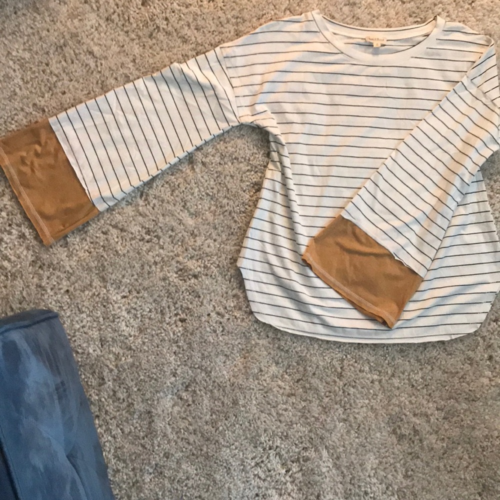 Hem and Thread Contrast Sleeve Hem Stripe Top Sz M - Picture 2 of 4